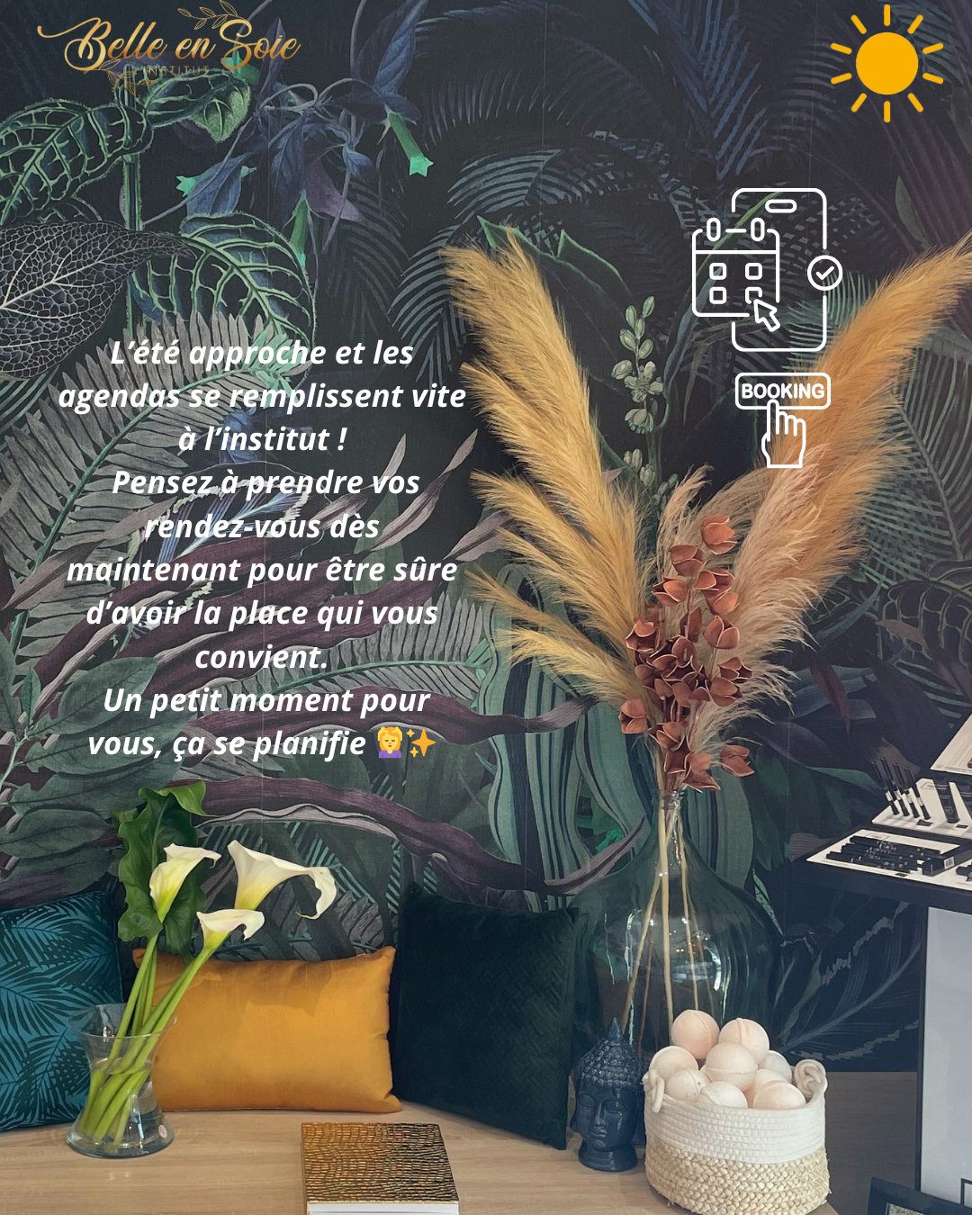L’été approche et les agendas se remplissent vite à l’institut ! Pensez à prendre vos rendez-vous dès maintenant pour être sûre d’avoir la place qui vous convient. Un petit moment pour vous, ça se (1)